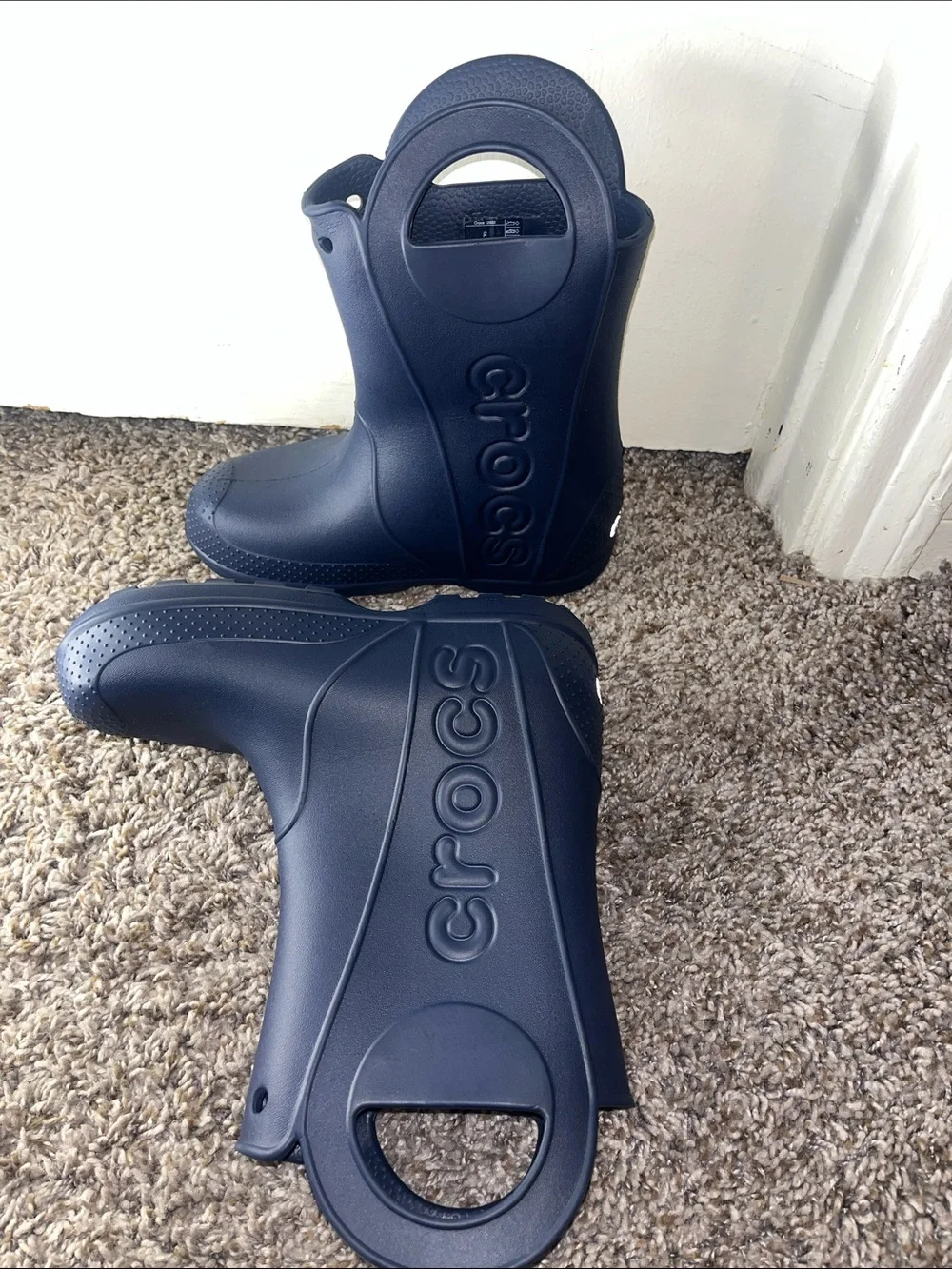 CROCS Kids Navy Handle Rain Boots with Easy Grip Handles